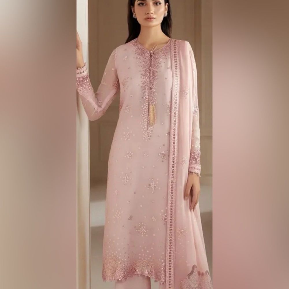 Elegant Pink Embellished Dress Pakistani Indian chiffon bust 36/37